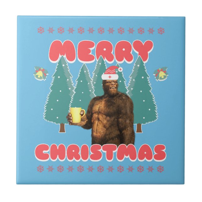Azulejo Bigfoot Divertido - Feliz Navidad (Frente)