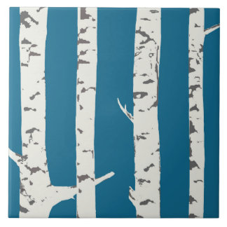 Azulejo Birch trees on blue tile