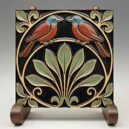 Azulejo Bird on Flowers Art Deco Nouveau Faux Relief