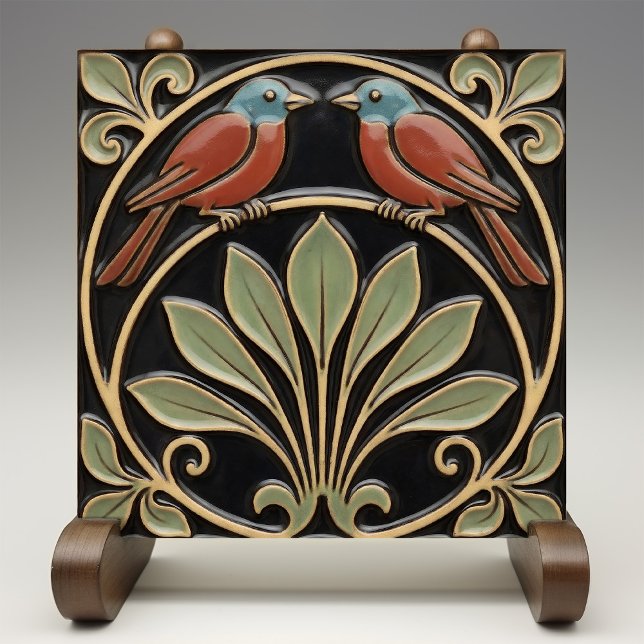 Azulejo Bird on Flowers Art Deco Nouveau Faux Relief (Subido por el creador)