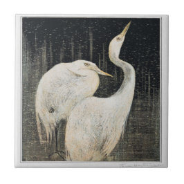Azulejo Birds Two Egrets Victorian Art