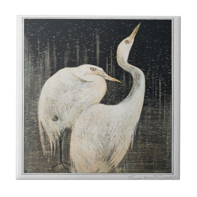 Azulejo Birds Two Egrets Victorian Art (Frente)