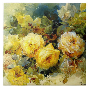 Azulejo Bischoff - Rosas (amarillo), pintura de arte fino,
