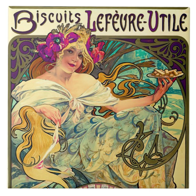 Azulejo Biscuits Lefevre-Utile de Alphonse Mucha (1896) (Frente)