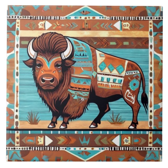 Azulejo Bison Southwestern Southwest Buffalo Decorativo (Frente)