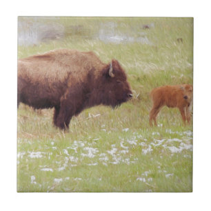 Azulejo Bison y Calf en Yellowstone