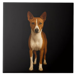 Azulejo Black 4 Luxe Tile with Classy Basenji Dog
