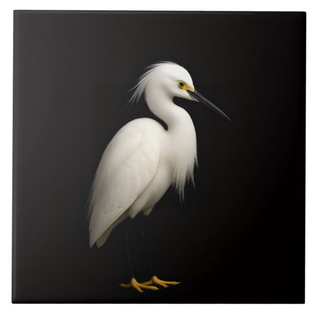 Azulejo Black 4 Luxe Tile with Elegant Snowy Egret (Frente)