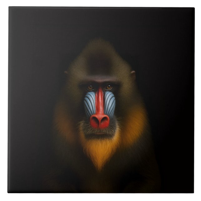 Azulejo Black 4 Luxe Tile with Exotic Mandrill Monkey (Frente)