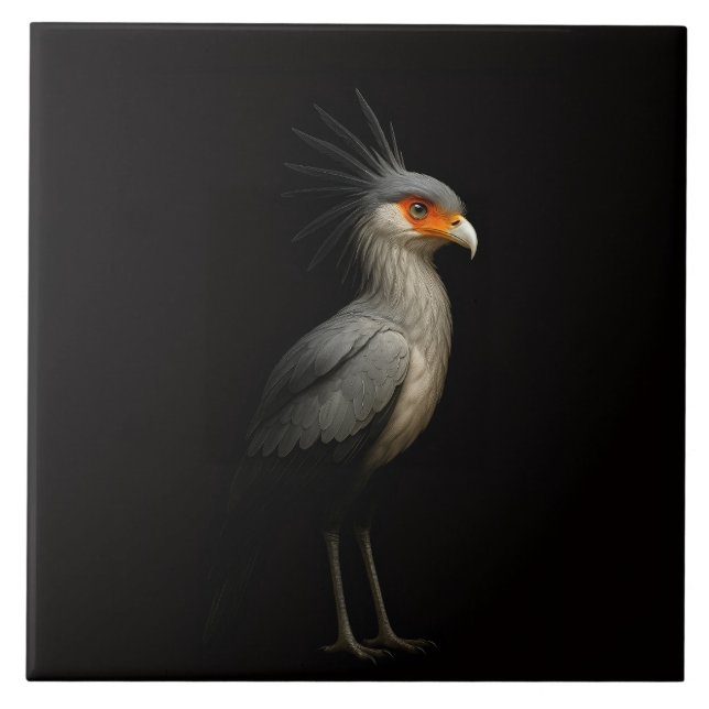 Azulejo Black 4 Luxe Tile with Exotic Secretarybird (Frente)