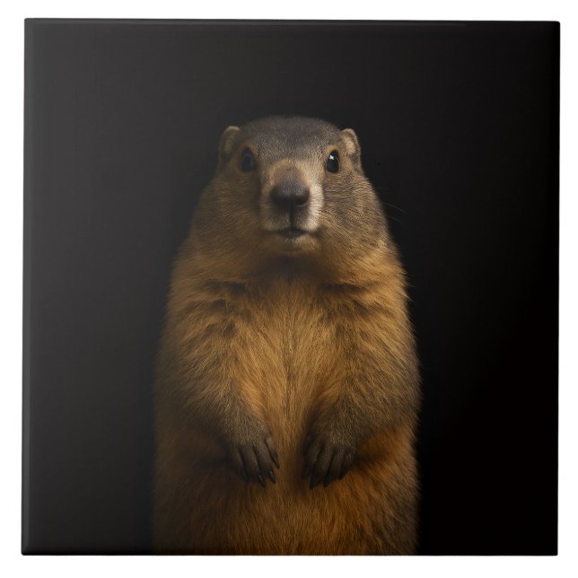 Azulejo Black 4 Luxe Tile with Fluffy Marmot (Frente)