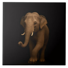 Azulejo Black 4 Luxe Tile with Gentle Indian Elephant