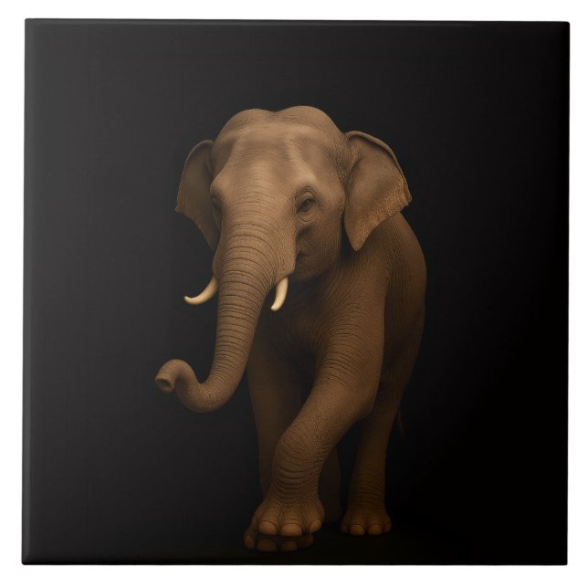 Azulejo Black 4 Luxe Tile with Gentle Indian Elephant (Frente)