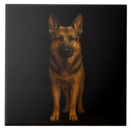Azulejo Black 4 Luxe Tile with German Shepherd