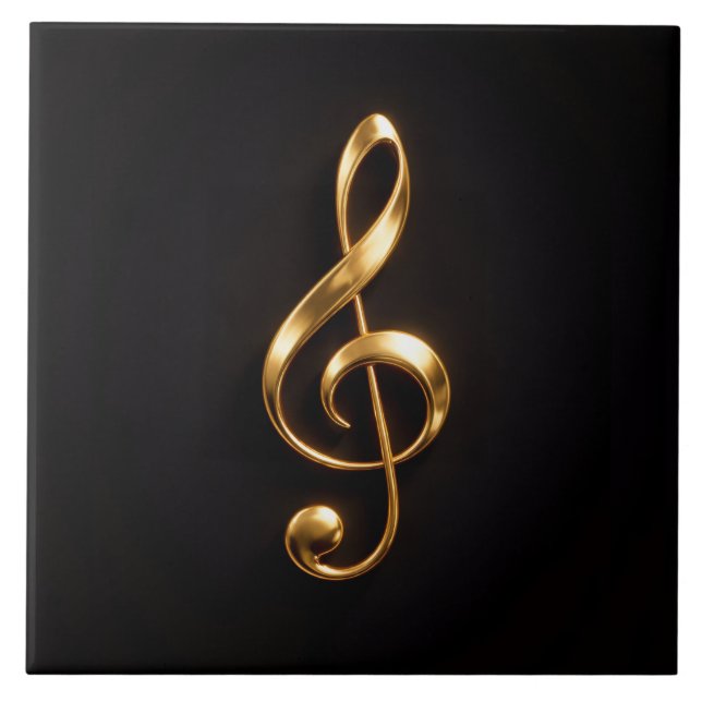 Azulejo Black 4 Luxe Tile with Golden Treble Clef (Frente)