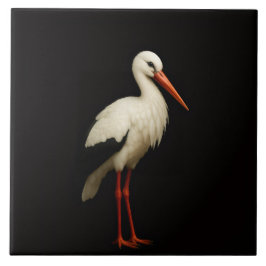 Azulejo Black 4 Luxe Tile with Graceful White Stork