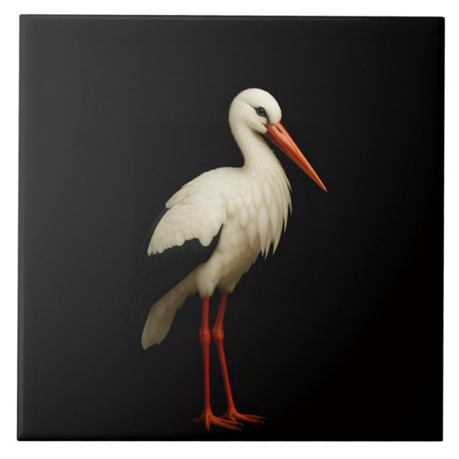 Azulejo Black 4 Luxe Tile with Graceful White Stork (Frente)