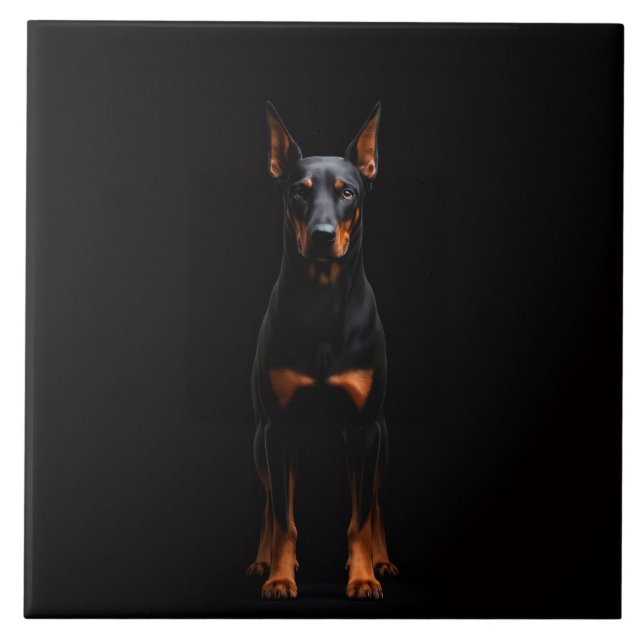 Azulejo Black 4 Luxe Tile with Guardian Doberman (Frente)