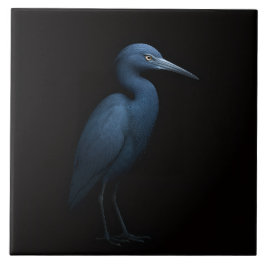 Azulejo Black 4 Luxe Tile with Little Blue Heron