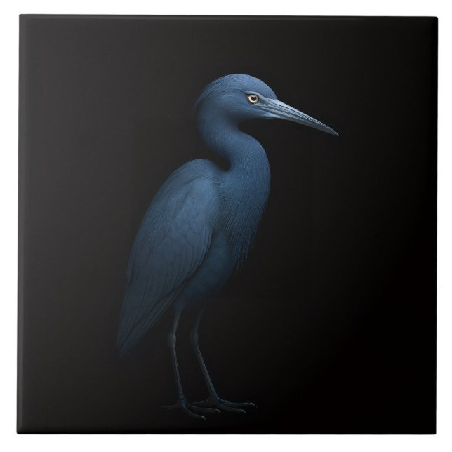 Azulejo Black 4 Luxe Tile with Little Blue Heron (Frente)