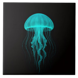 Azulejo Black 4 Luxe Tile with Neon Green Jellyfish