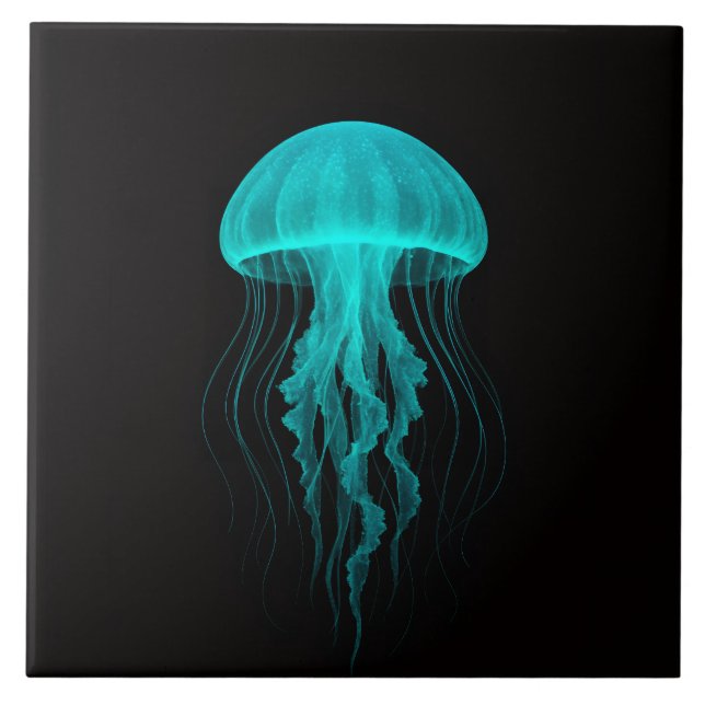 Azulejo Black 4 Luxe Tile with Neon Green Jellyfish (Frente)