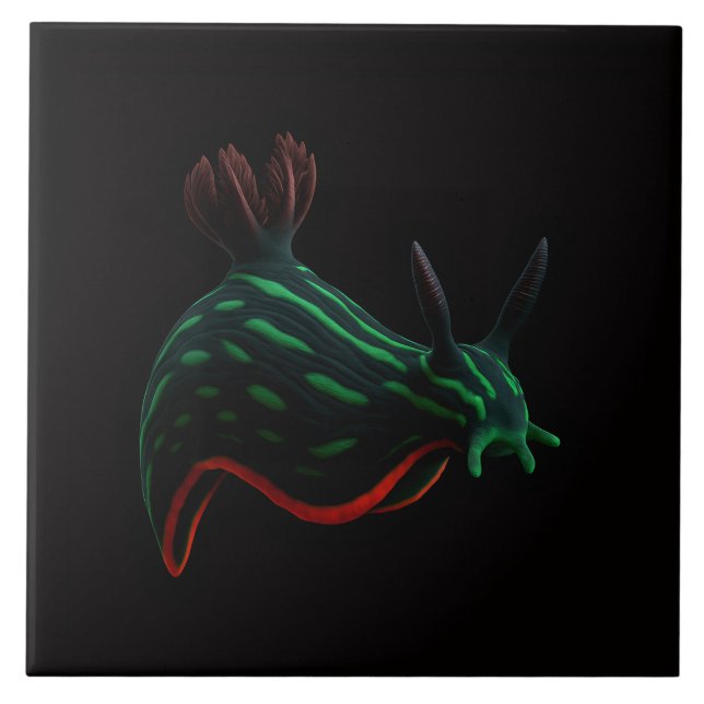 Azulejo Black 4 Luxe Tile with Neon Green Sea Slug (Frente)