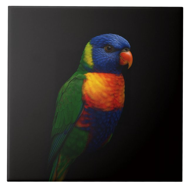 Azulejo Black 4 Luxe Tile with Rainbow Lorikeet Parrot (Frente)
