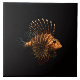 Azulejo Black 4 Luxe Tile with Red Lionfish