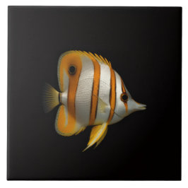 Azulejo Black 4 Luxe Tile with Reef Butterflyfish