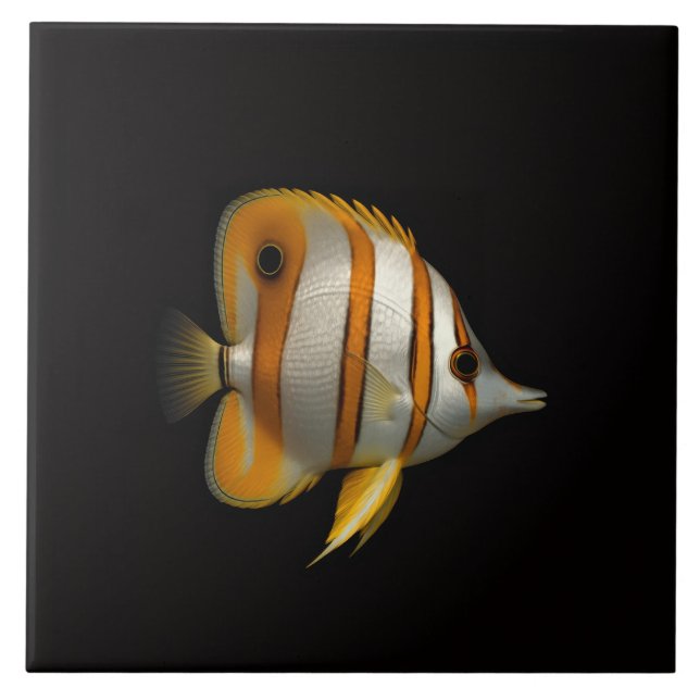 Azulejo Black 4 Luxe Tile with Reef Butterflyfish (Frente)