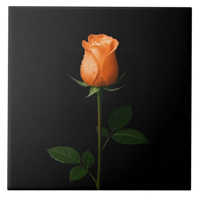 Azulejo Black 4 Luxe Tile with Sunset Orange Rose (Frente)