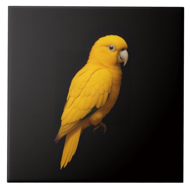Azulejo Black 4 Luxe Tile with Tropical Golden Parakeet (Frente)