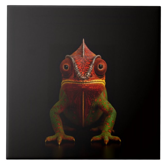 Azulejo Black 4 Luxe Tile with tropical Panther Chameleon (Frente)