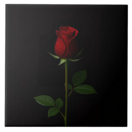 Azulejo Black 4 Luxe Tile with Velvet Red Rose