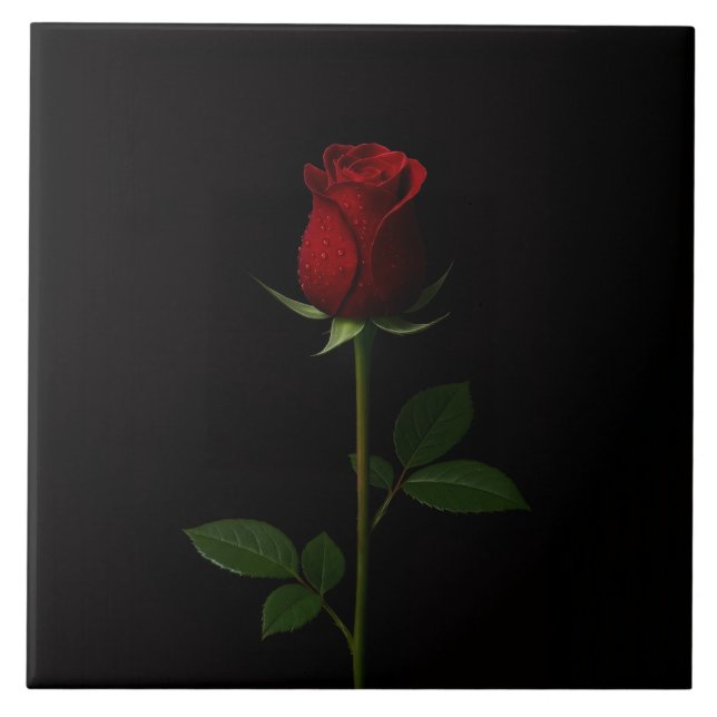 Azulejo Black 4 Luxe Tile with Velvet Red Rose (Frente)