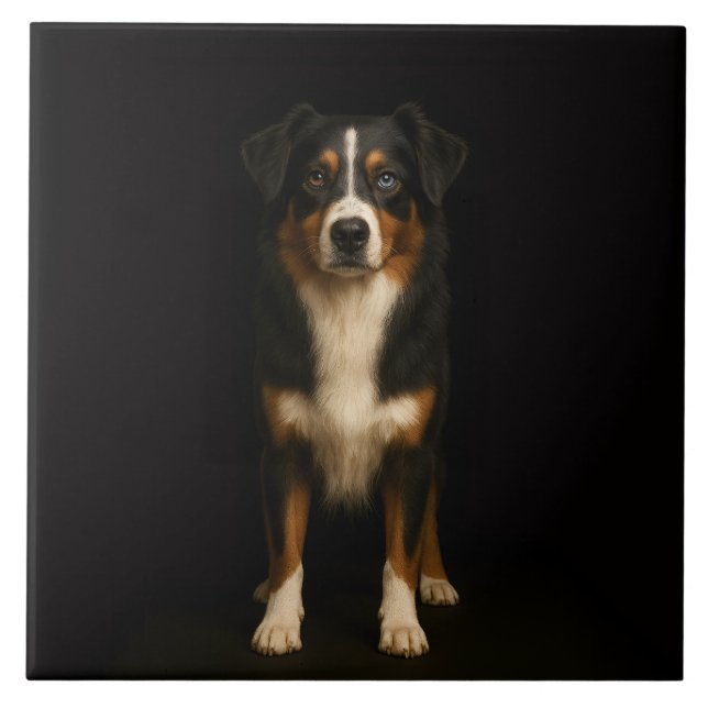 Azulejo Black 4 Luxe Tile with Wise Australian Shepherd (Frente)