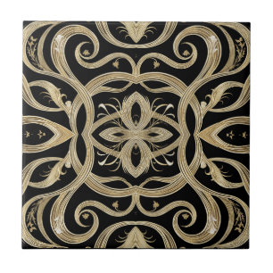 Azulejo Black and Gold Art Deco Ornate Design