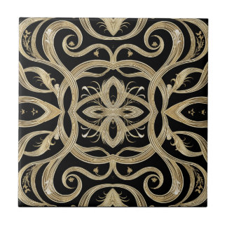 Azulejo Black and Gold Art Deco Ornate Design