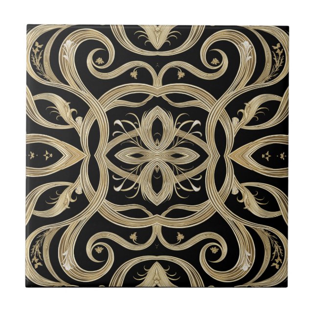 Azulejo Black and Gold Art Deco Ornate Design (Frente)