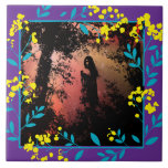 Azulejo Black and White  Dark Fantasy art Tile<br><div class="desc">Black and White Dark Fantasy art Tile . Trendy unique art Tile framed with yellow flowers and blue vine,  Edgy and fun.</div>