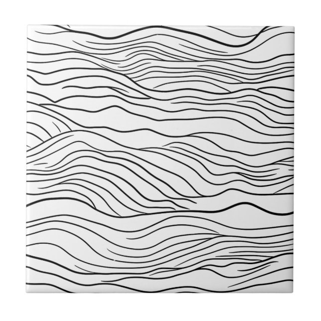Azulejo Black and White Hand-Drawn Wavy Line Pattern (Frente)