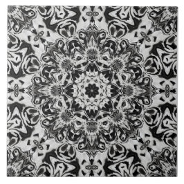 Azulejo black and white intricate mandala pattern art