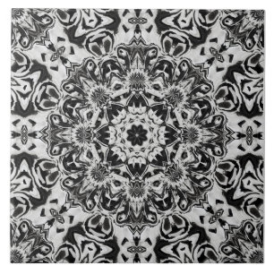 Azulejo black and white intricate mandala pattern art