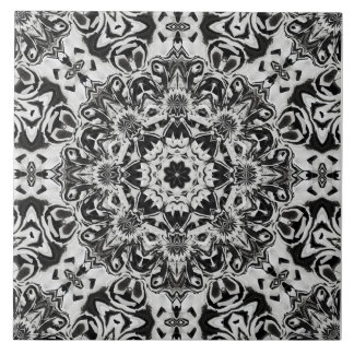 Azulejo black and white intricate mandala pattern art
