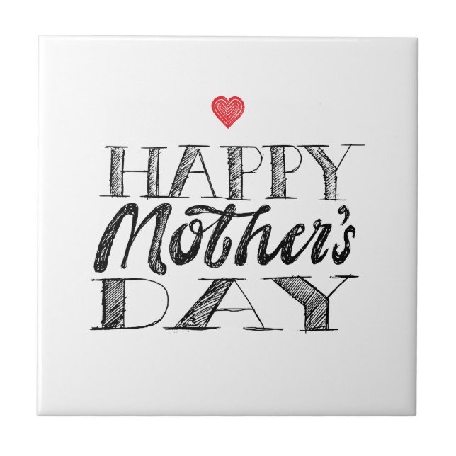 Azulejo Black and White Mother's Day Lettering & Heart (Frente)
