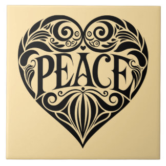 AZULEJO BLACK AND WHITE PEACE HEART