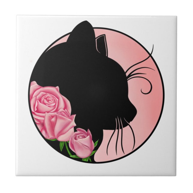 Azulejo Black cat and roses (Frente)