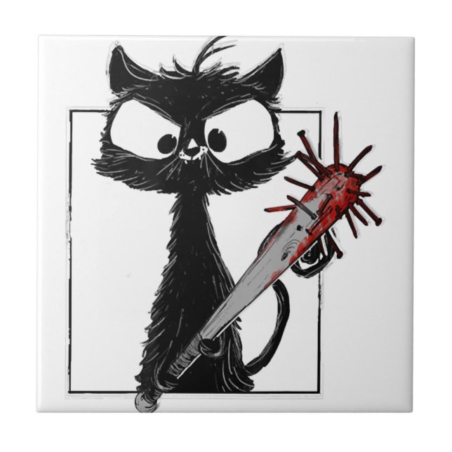 Azulejo Black Cat Baseball Horror Halloween (Frente)