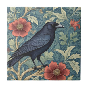 Azulejo Black Crow Bird William Morris estilo Derecha